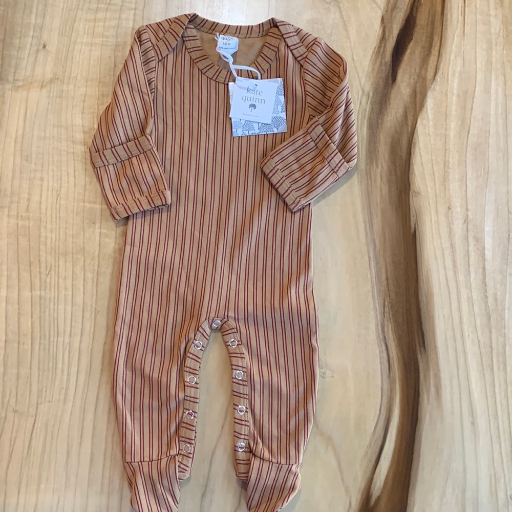 Kate Quinn Lap Neck Footie, Brown Pinstripe